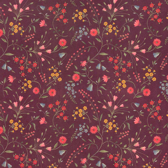 Petite Flowers on Burgundy Floral Print Paper ~ Kartos Italy